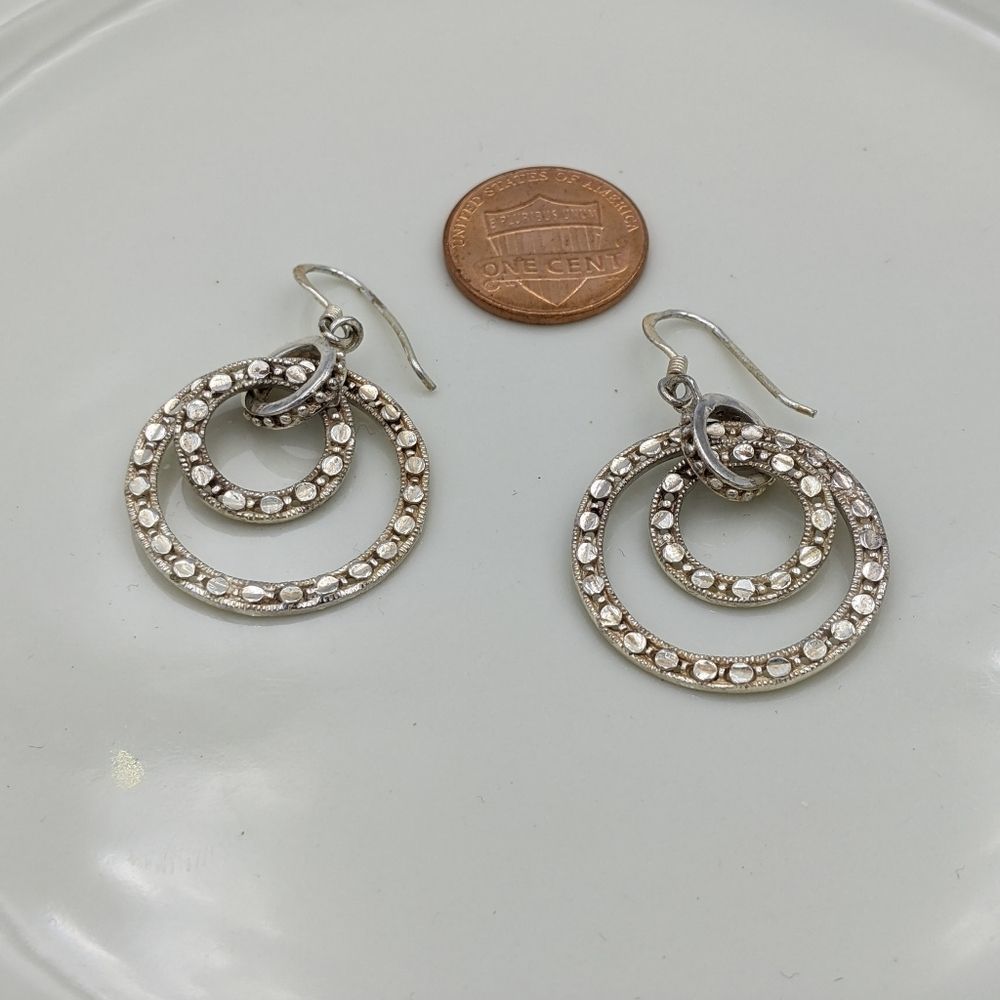 Sterling Silver 925 Double Circle Drop Earrings - image 4